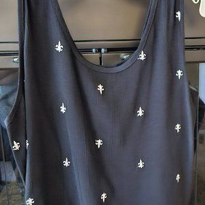 Melrose Black and Silver Fleur-de-Lis Tank top, Size 12